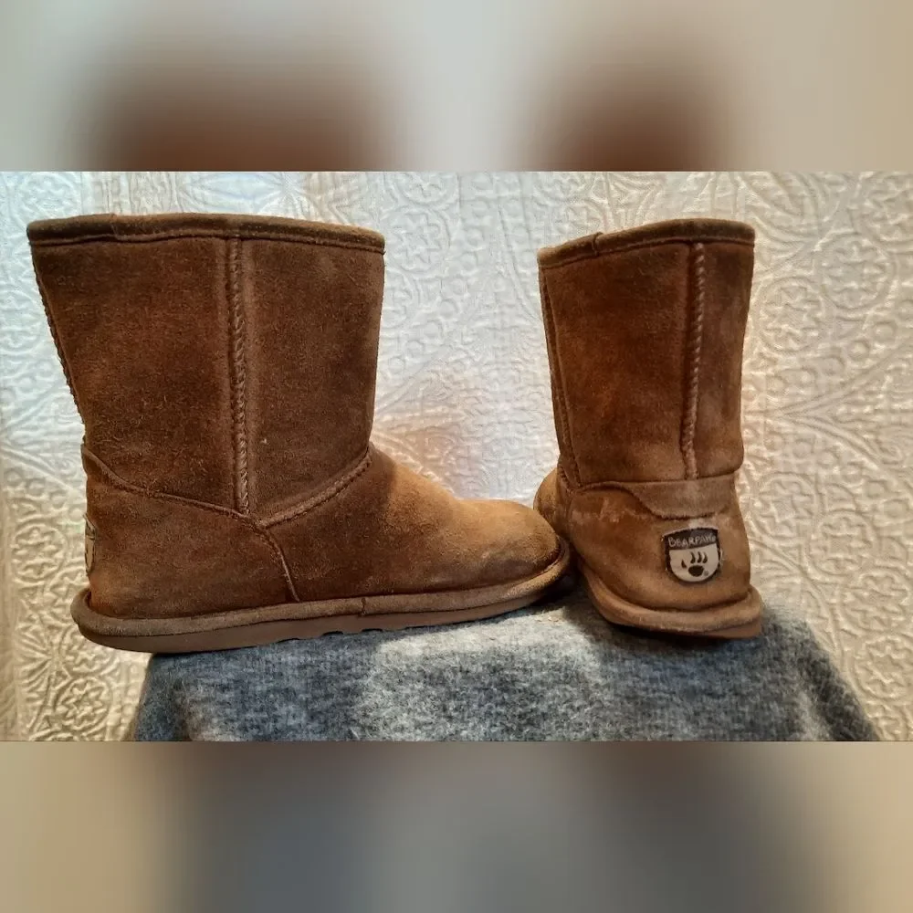 Bearpaw Elle Youth Boots 4 Brown Suede Wool Outdoor Winter Comfort Classic